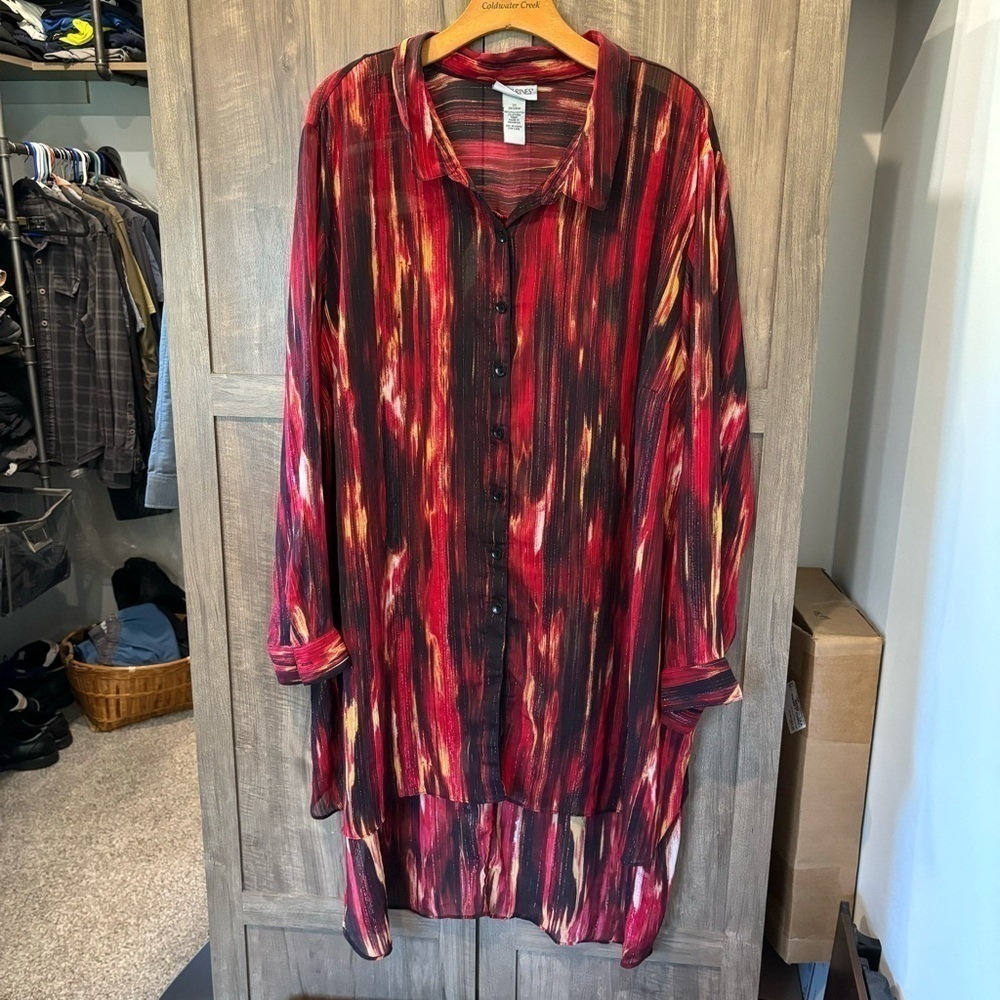 Catherines 3X Tunic‎ Button Front Top Semi Sheer Lightweight long sleeve